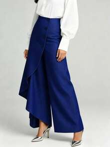 A Solid Pink, Dusty Rose Color Dress With Large Round Buttons, A Small V-Neck, Roll-Up Midi Sleeves, And A Relaxed, Casual, Vacation-Style Fit. - Blue - View 2