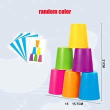 Juego de 5 Sets de Tazas Apilables Rápidas, Juguete Interactivo de Apilamiento de Tazas de Velocidad para Padres e Hijos con Tarjetas de Patrones & Campana, Juego de Mesa de Entrenamiento de Lógica Educativo para Fiesta Familiar - Multicolor - Ver 8