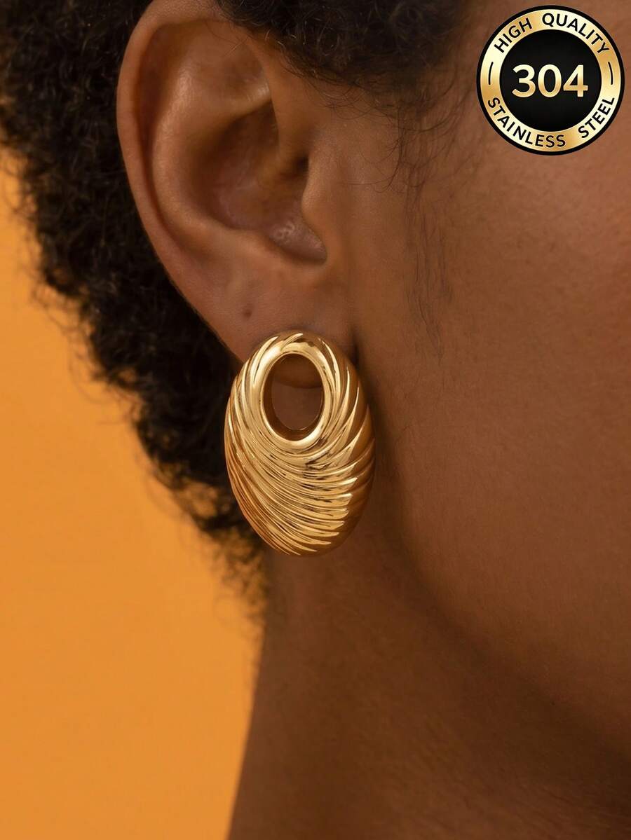 Women's Vintage Geometric Gold-Tone Stud Earrings, Waterproof Stainless Steel Jewelry, Summer Vacation Wedding Party Daily Gift Accessory