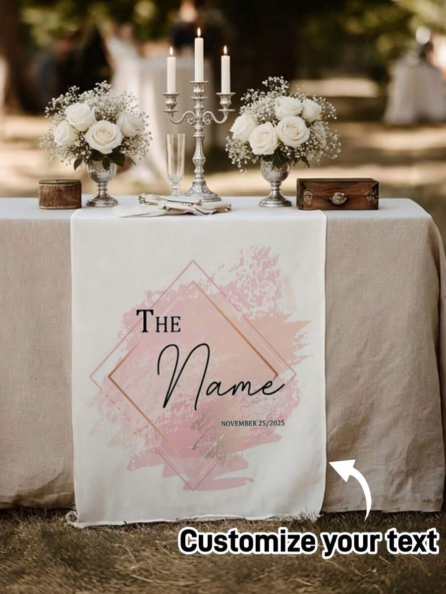 Customized Table Runner, Personalized Letter Initial And Date Design, Suitable For Graduation Party, Gift Table And Decoration, Can Add Your Text For Birthday, Anniversary Or Holiday Party - Multicolor - View 1