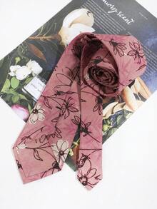 1件蓮花粉色藝術素描花卉枝條印花領帶 - 藕粉色 - 查看 5