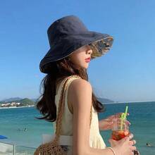 1pc New Reversible Wide Brim Bucket Hat For Women, Summer Sun Protection Face Covering Sun Hat - Multicolor - View 7