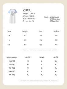 Gongdie Camisón de verano para mujer, vestido de casa de algodón modal suave con manga corta, estampado de pingüino de buenas noches y mangas con lunares en bloques de color - Blanco - Ver 7