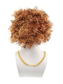 70s Disco Afro Wig Set With Matching Brown Mustache Gold Chain Accessory Retro Synthetic Hair For Hippie Halloween Party Men Vintage Costume Kit - Multicolor - View 8