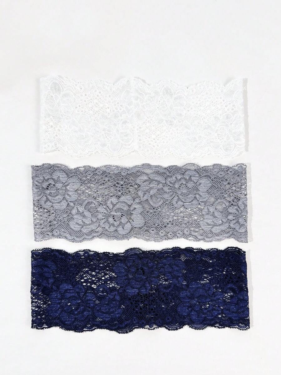 3件組女款純色刺繡蕾絲優雅時尚透氣舒適輕量裝飾髮箍，適合日常通勤、穿搭搭配、購物、旅行、攝影，送給好友的精緻禮物