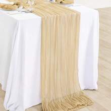 1pc Champagne Chiffon Table Cloth, Bohemian Sheer Tablecloth, Transparent Tulle Table Runner, Suitable For Wedding Bride Birthday Party Dining Table Decor - Champagne - View 6