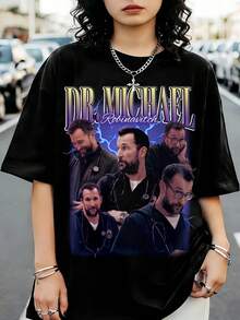 Dr. Michael Robinavitch Multi Portrait Purple Metallic Retro Doctor Unisex T-Shirt - 黑色 - 查看 1