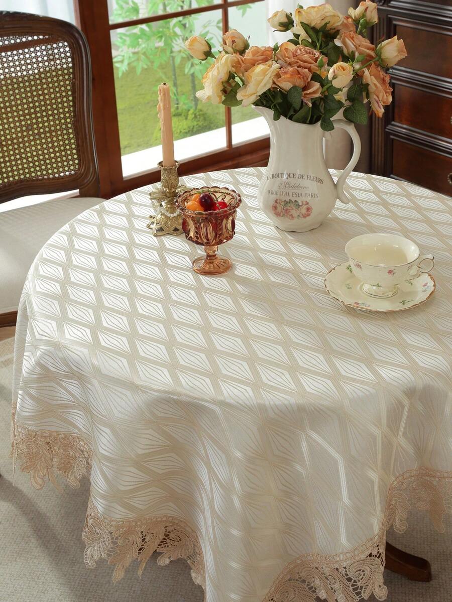 ABEST6522 Home&Living store 100% 聚酯纖維提花布料，精緻刺繡與蕾絲風鏤空設計，廚房必備桌巾，簡約優雅，正方形與長方形桌巾，廚房餐桌布，桌布，居家裝飾，節日裝飾，室內與室外，派對婚禮桌巾，1件裝