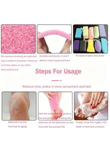 JEARLYU 2/3/5/8/10pcs Pink Pumice Stone Foot Scrubber Foot File PU Foam Pumice Stone Cleaner Pumice Stone File Remove Foot Callus Dead Skin Brush - Pink - View 4