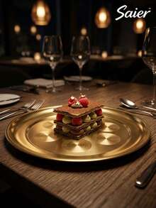 6pcs/3pcs/1pc Gold Round Patterned Stainless Steel Dinner Plate Set, 25cm/9.8in Size, Multi-Piece Combination, Luxury Holiday Banquet Atmosphere, Suitable For Daily Restaurant Kitchen Food Display, Restaurant Gathering, Outdoor Dining, Party, Kitchen Utensils, Easy Storage, Ramadan, Wedding, National Day, White Day - Multicolor - View 3