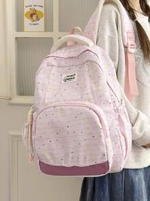 Sac à dos grande capacité, sac d'école style doux à pois pour les étudiants du lycée et de l'université, sac à ordinateur pour les déplacements. Compartiments scientifiques, convient pour l'ordinateur portable, les livres, les cosmétiques, le parapluie, dites adieu au désordre. Que ce soit pour les cours quotidiens, les déplacements, les sorties en famille le week-end ou les voyages locaux, il peut tout gérer parfaitement ! Aucun pendentif inclus. - Multicolore - Voir 4