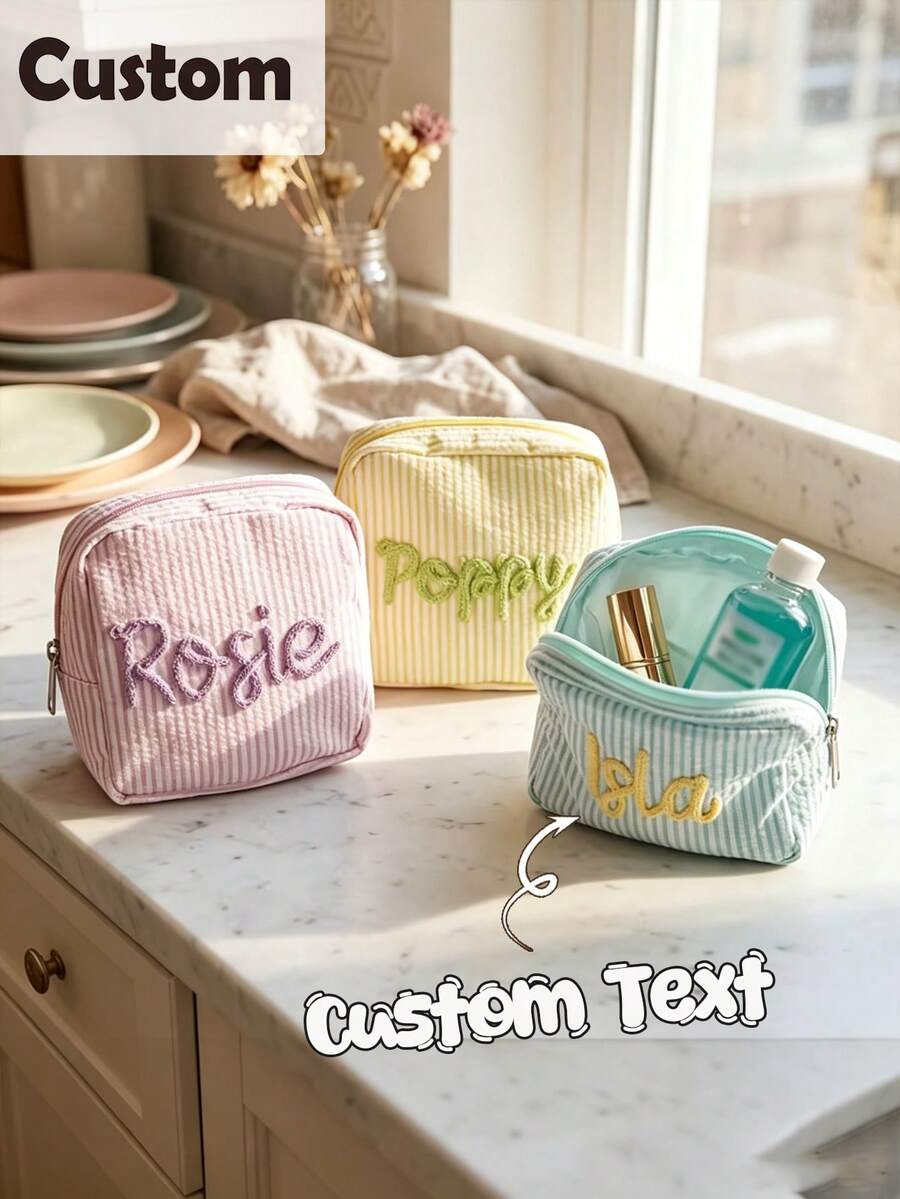 Customized Makeup Bag, Handmade Personalized Name Storage Bag, Portable Sanitary Pad Bag, Period Storage Bag, Carry-On Small Bag, Cute Storage Bag, Best Friend Gift, Birthday Gift, Cosmetic Storage Bag, Small Practical Storage Bag, Personalized Custom Bag - Multicolor - View 1