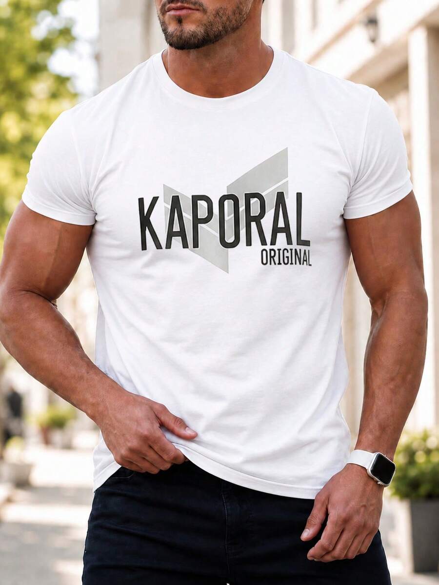 T-shirt da uomo in cotone tinta unita con spalle scese. - Bianco - Visualizzare 1