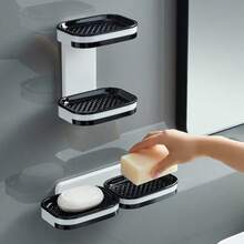 1pc Bathroom Wall Mounted Soap Dish, Double Layer No-Drill Wall Mounted Soap Holder, Self-Draining Soap Rack, Suitable For Soap, Silicone Soap Holder With Drainage Holes, Soap Dish, Soap Rack, Soap Bottle, Cup, Sink Or Countertop Storage Rack, Kitchen Countertop Home Bathroom Decor, Autumn Decor, Back To School Decor - View 8