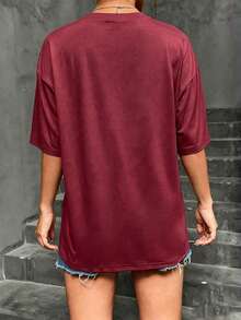Summer New Style  T-Shirt With Sleeves Retro Stamps, Seashell Ice Cream, Surfing Board. Printed Casual Plus-Size T-Shirt. A Gift For Friends, Parents. - 酒紅色 - 查看 4
