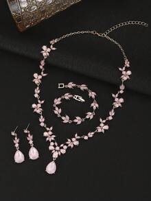 Necklace + Earrings + Bracelet. Fashionable Luxury Crystal Necklace Suitable For Wedding, Banquet, Party, Ball, For Women - Royal Blue - View 7