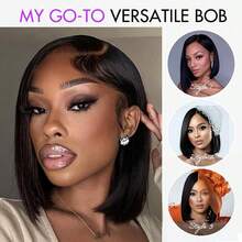 Wear And Go Bob Wig Human Hair Straight 4x4 Lace Closure Pre Plucked Pre Cut Glueless Wig Bob Wigs For Women 180% Density Human Hair Glueless Short Wigs Natural Black 6-14 Inch - Black - View 8