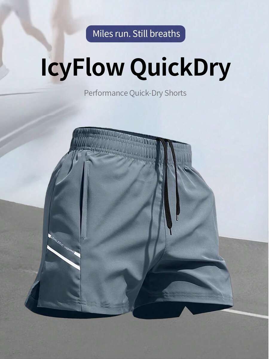 Men's Summer Drawstring Casual Sports Shorts With Zipper Pockets - Breathable Fabric, Comfortable And Quick-Drying - Suitable For Outdoor Sports, Running, Hiking - Grey - View 1