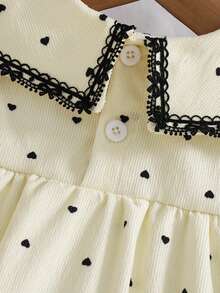 Baby Girl Autumn Elegant Casual Dress With Lace Patchwork Heart Print Fashion Long Sleeve Dress For Outdoor Leisure And Vacation - Champagne - View 6