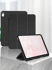 1件黑色保護殼附筆槽，啞光TPU軟殼，適用於iPad Mini 4/5/6/Mini 7/9.7/10.2/10.5/Air 4/Air 5/10th/10.9/Pro 11"/Air 11(M2)/Air 13(M2)/Pro 11(M4)/Pro 11(M4) 2024 12.9"/ Air 13(M3 2025)/ Air 11-Inch(M3) 2025/(A16) 11 Inch 11th Generation 2025，三折可調支架，親膚布料，蜂巢散熱內殼，內建筆槽，不含筆，左側筆槽無法直接充電 - 黑色 - 查看 1