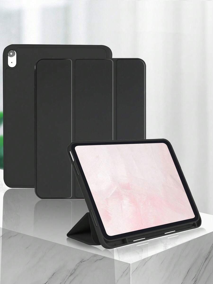 1件黑色保護殼附筆槽,啞光TPU軟殼,適用於iPad Mini 4/5/6/Mini 7/9.7/10.2/10.5/Air 4/Air 5/10th/10.9/Pro 11"/Air 11(M2)/Air 13(M2)/Pro 11(M4)/Pro 11(M4) 2024 12.9"/ Air 13(M3 2025)/ Air 11-Inch(M3) 2025/(A16) 11 Inch 11th Generation 2025,三折可調支架,親膚布料,蜂巢散熱內殼,內建筆槽,不含筆,左側筆槽無法直接充電 - 黑色 - 查看 1