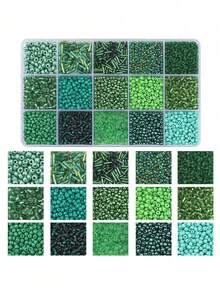 Kit de fabricación de joyas DIY - Caja de 15 compartimentos con cuentas de vidrio de unicolor tipo arroz y tubo para pulseras y collares - Multicolor - Ver 17