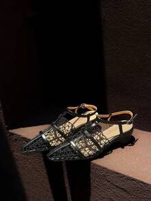 Sandalias romanas de mujer 2026 de verano, estilo vintage de moda, negras, de malla tejida calada, punta fina, tacón grueso, punta cerrada, diseño único de alta gama, cómodas, ligeras y versátiles - Negro - Ver 8