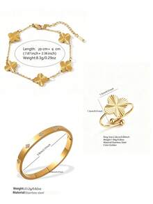 VceTd 1/3/4PCS Fashion Four-Leaf Clover Element Stainless Steel Women's Jewelry Set, Suitable For Daily Wear Or Holiday Gift - Yellow Gold - View 13