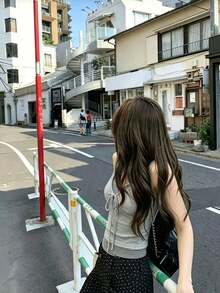 性感設計女款修身顯身材條紋拼接短版 2 合 1 吊帶背心上衣 夏季服飾 - 灰色 - 查看 5