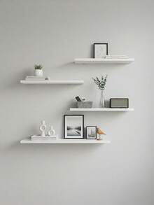 Estantería de pared minimalista nórdica, estantería individual, disponible en múltiples tamaños y colores. Ideal para sala de estar, dormitorio, decoración de pared de fondo de TV y exhibición montada en la pared. - Blanco - Ver 1