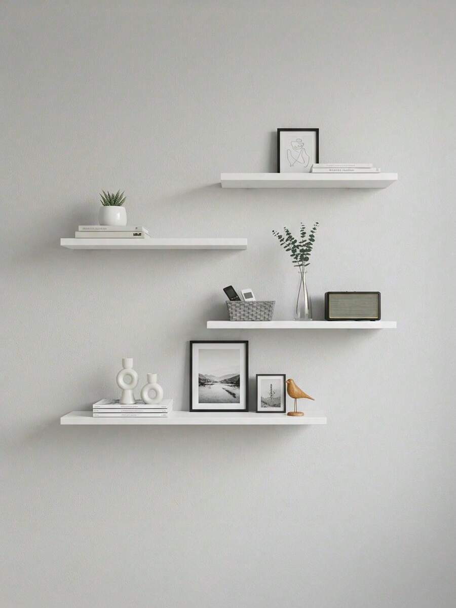 Estantería de pared minimalista nórdica, estantería individual, disponible en múltiples tamaños y colores. Ideal para sala de estar, dormitorio, decoración de pared de fondo de TV y exhibición montada en la pared. - Blanco - Ver 1