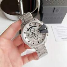 Diesel DZ4501 Men Silver Blue Chronograph Watch Steel Band 100M Waterproof Industrial Quartz Wristwatch - one-size - View 1