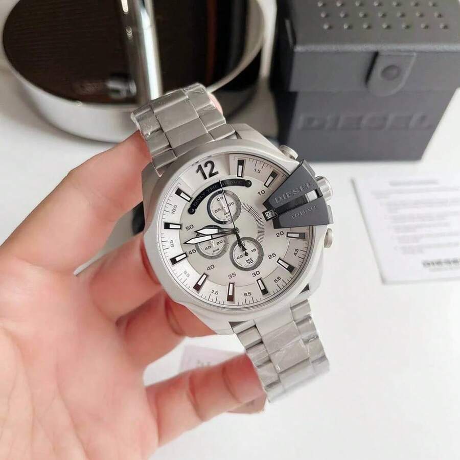 Diesel DZ4501 Men Silver Blue Chronograph Watch Steel Band 100M Waterproof Industrial Quartz Wristwatch - one-size - View 1