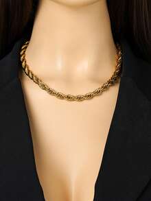 RAYQUEEN 1 buah Kalung Rantai Punk Tebal 8mm dengan Desain Pilin untuk Wanita, Cocok Sebagai Hadiah Liburan dan Pemakaian Sehari-hari - kalung - View 2