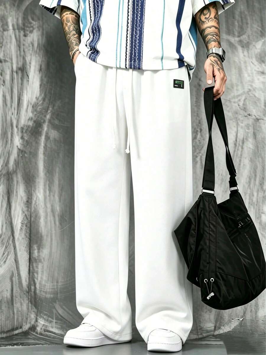 Men's Fashionable Casual Loose Straight Leg Sweatpants - White - View 1