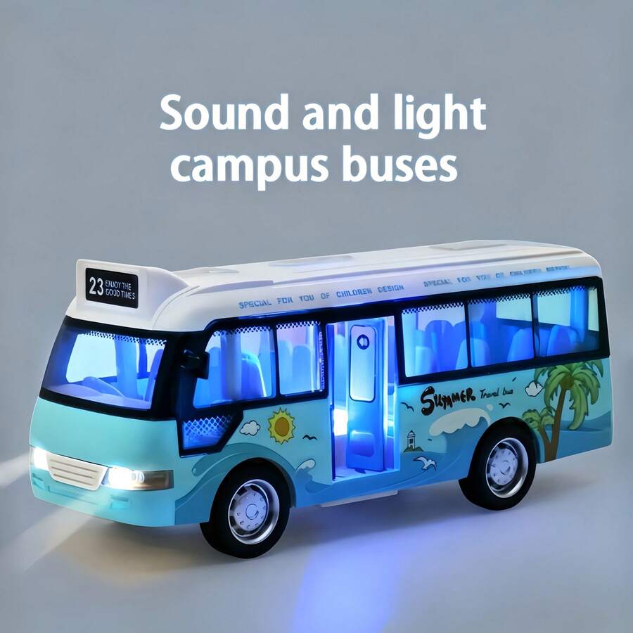 Blue Inertia Bus Doll, Friction Powered Mini City Bus Model, Children's Simulation Vehicle Doll, Kids Gift, Doll Car, Children's Doll, Car, Boys Doll - Multicolor - View 1