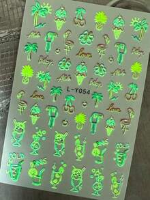 4 Peças Adesivos de Arte de Unhas Estilo Neon Y2K, com Padrões Vibrantes de Chama, Raio e Frutas Tropicais, Suprimentos Profissionais para Artista de Unhas, Adequado para Festivais de Música, Festas de Praia de Verão e Looks de Unhas da Moda Diária - Multicolorido - Visão 6