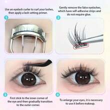LIMEIKAI 100 Clusters Of Self-Adhesive Eyelashes, Curled And Slender Dog Style, 12mm Naturally Thickened Thin Strip Eyelashes, Self-Extending And Magnifying Double Eyes - C - View 10