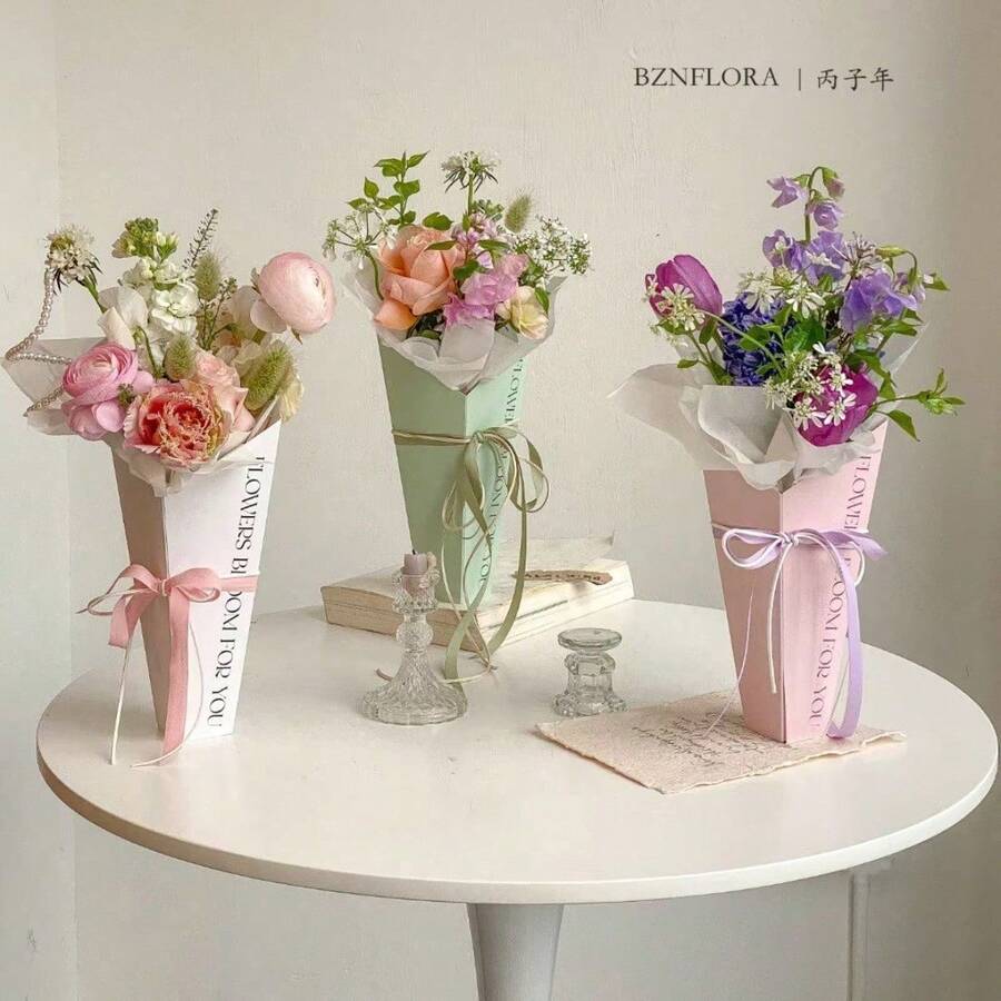 5pcs/Set Bucket-Style Flower Box, Single Rose Bouquet Packaging Box, Floral Arrangement Bag, Handheld Flower Bag - Gift Box - View 1
