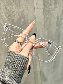 3pcs/2pcs/1pc Black Solid Plastic Square Frame Decorative Glasses, Y2K Style, Designed For Women, Suitable For Office, Date, Home Outings And Daily Outdoor Leisure - Clear - View 4
