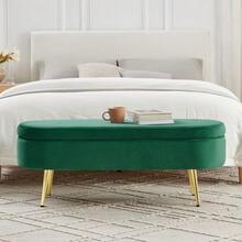 Multifunctional Storage Bench, Soft Chenille Fabric, Wooden Legs, Solid Wood Frame, 20L Storage Space, 110x40x42cm, For Bedroom, Living Room, Shoe Bench, Hallway - 墨綠色 - 查看 8