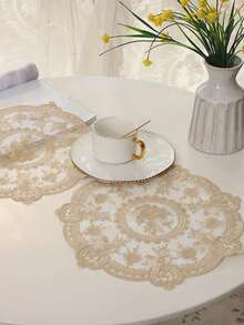 1/10pcs Hollow Vintage Lace Tablecloth With Crochet Floral Pattern - Perfect For Heat Resistance, Air Fryer Dust Cover And Home Decor Bohemian Lace Tablecloth Placemats - Multicolor - View 6