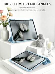 極簡筆記本風白色冰藍彩繪筆槽保護殼，適用於 iPad Mini 6/Mini 7/9.7/10.2/10.5/Air 4/Air 5/10th/10.9/Pro 11"/Air 11(M2)/12.9/Pro 11 2024(M4)/Air 13(M3 2025)/Air 11-Inch(M3) 2025/(A16) 11 Inch 11th Generation 2025，9.7 和 10.2 為左側筆槽，其他機型為右側筆槽，三折平板保護殼附筆槽，TPU 軟邊全包防摔耐磨，蜂巢散熱，磁吸休眠，內建筆槽，不含筆 - 白冰藍 - 查看 10