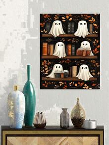 Halloween Cute Ghost Bookshelf Diamond Painting Kit, Fall Autumn Leaf Vintage Book Diamond Art, Full Round Drill DIY Gem Painting For Wall Decor Book Lover Gift - round diamond - View 7
