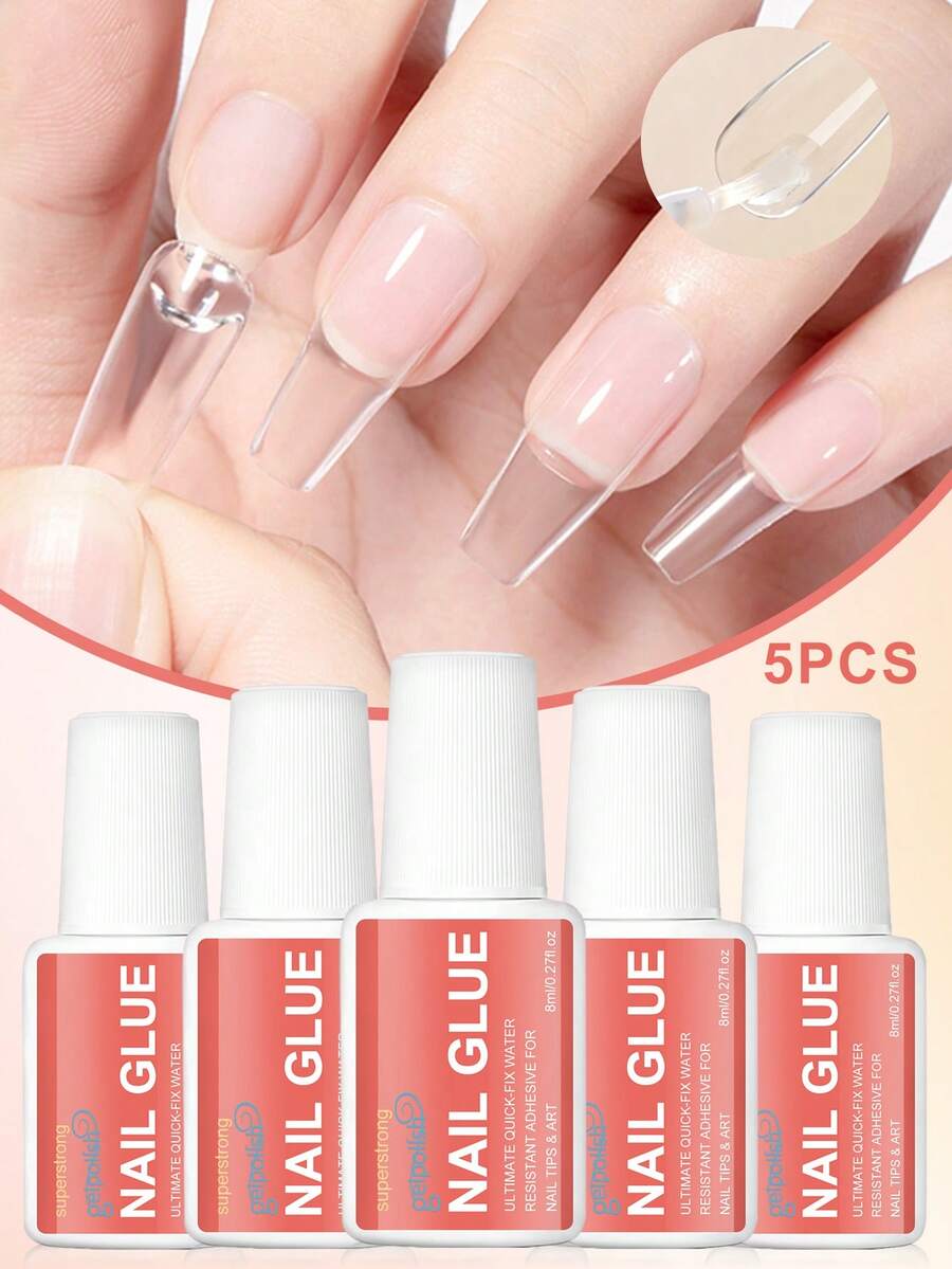 GELPOLISH 超強力美甲膠水 1件/2件/3件/5件/10件 8ml/瓶 快乾防水持久美甲黏合劑 適用於假指甲