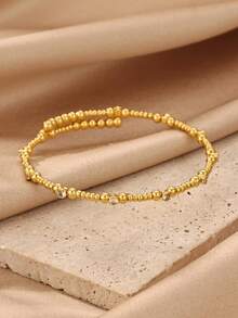 Exquisite Stackable Gold-Plated Bamboo & Ball Shape Bracelets With White Zirconia Inlay, 18K Gold Plated Fade-Resistant Adjustable Bangle, Suitable For Women, Mom, Best Friend And Girlfriend, Wedding, Vacation Charm Jewelry, Party, Daily Wear Accessory, Birthday Anniversary Gift - Various - View 7