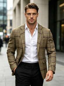 Men's Casual Blazer, Slim Fit Fashion Jacket, 1 Piece Suit Jacket - Khaki - View 2