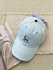 1件卡通臘腸狗字母刺繡棒球帽，蝴蝶結時尚百搭優雅防曬帽，適合戶外旅行 - C - 查看 2