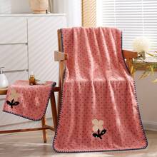 1/2pcs Floral Polka Dot Embroidered Coral Fleece Towel, Super Soft Absorbent Quick Dry, Suitable For Women And Teenage Girls, Face Washing, Bathing, Ideal For Dorm, Apartment, Home Daily Use And Gift. Face Towel 13.77*29.5 Inches, Bath Towel 27.5*55.1 Inches - Multicolor - View 2