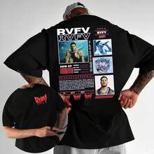 2026 Summer New Men's High Quality Cotton Casual Graphic T-Shirt Rapper RVFV Eltiburón Tour Short Sleeve Retro Loose Fashionable - Color 1 - View 1